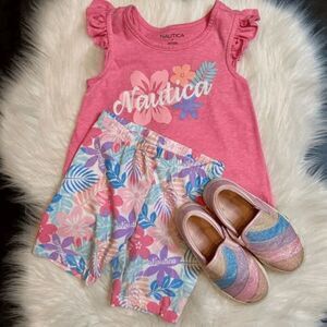 Nautica Floral Top/Shorts Set SZ 4 NWOT & Rainbow Sneakers SZ 10 Childrens Place